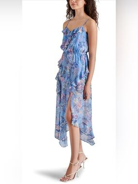 Steve Madden Delphine Blue Floral Ruffle Midi Dress - Women's Summer Dress